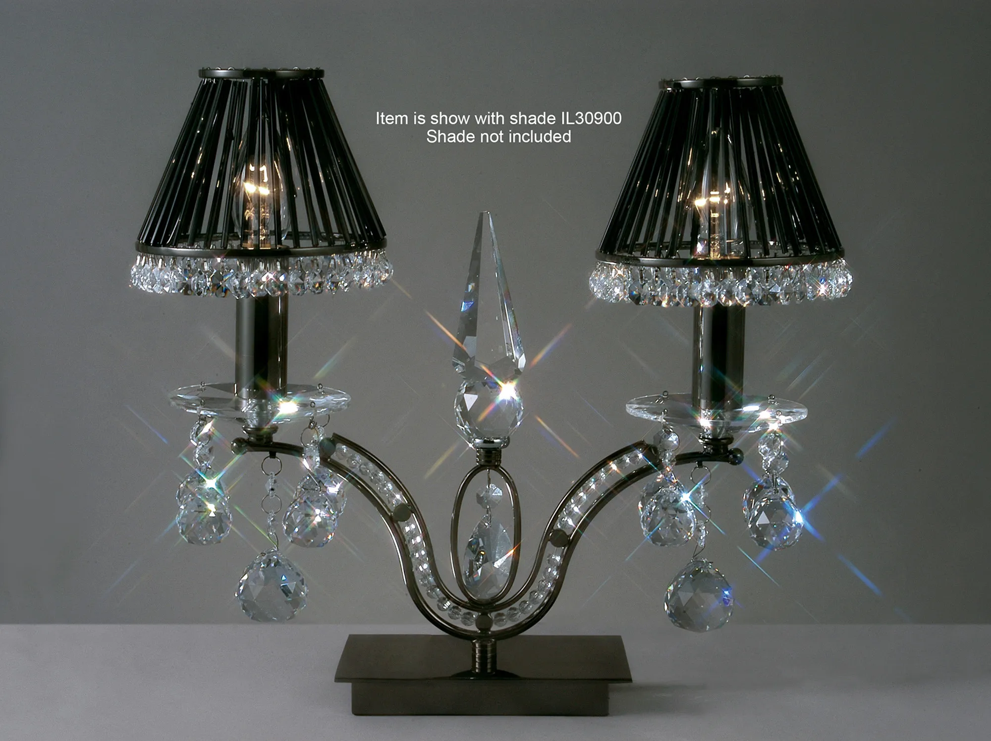 IL30060  Tara Crystal 29cm 2 Light Table Lamp Black Chrome